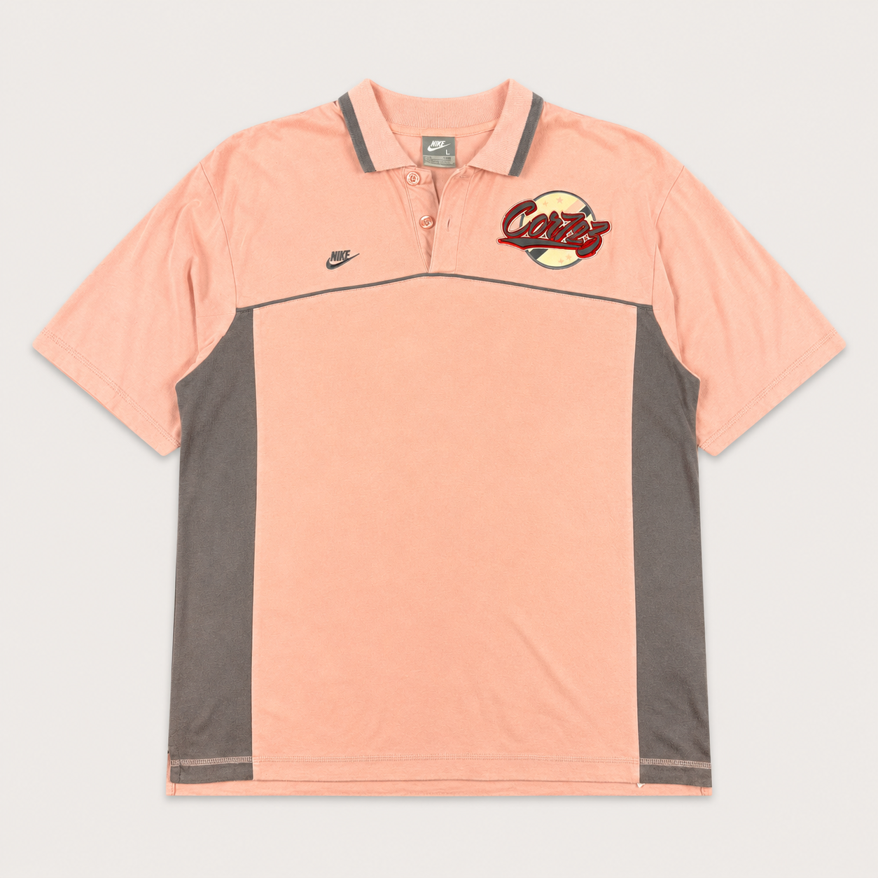Vintage Y2K Nike Cortez 72 Polo Women’s L Pink Grey Logo Piping Panels Badge Logos