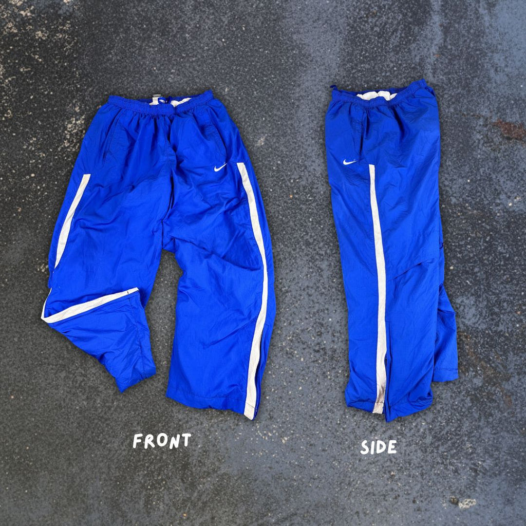 Nike Track Pants Men’s XL Blue White Mesh Panels White Swoosh Ankle Zip