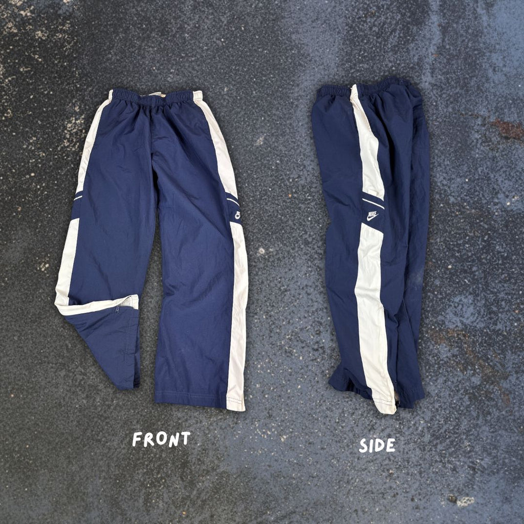 Vintage Y2K Nike Track Pants Women's XS Navy Blue White Wide Leg Ankle Zips