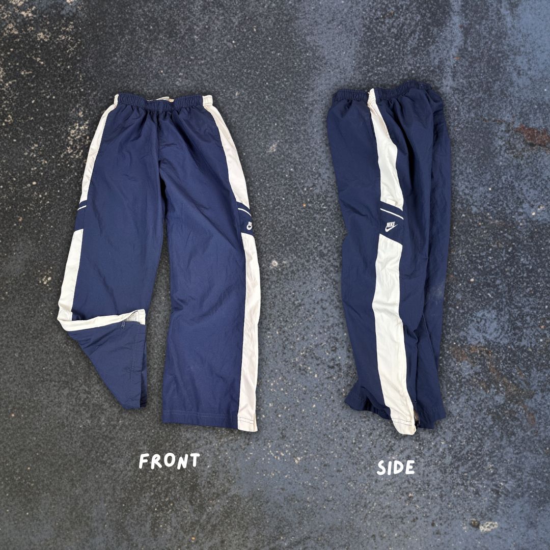 Vintage Y2K Nike Track Pants Women's XS Navy Blue White Wide Leg Ankle Zips