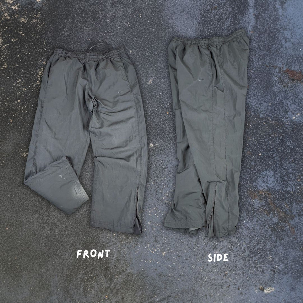 Y2K to 10s Nike Track Pants Mens XL Double Black Swoosh Baggy Wide Leg Premo