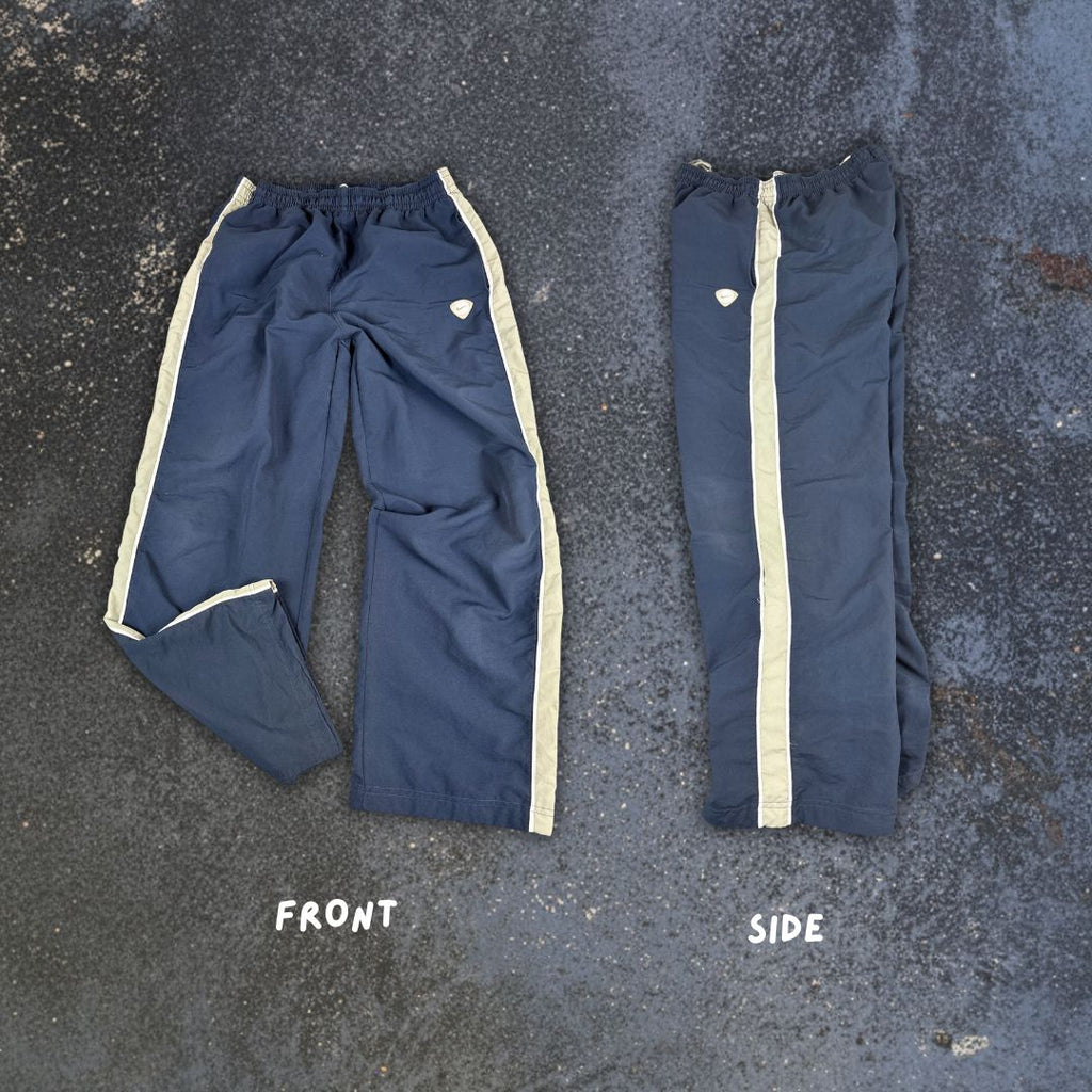 Vintage Y2K Nike Football Track Pants L Navy Green Panels Wide Leg Badge Logo