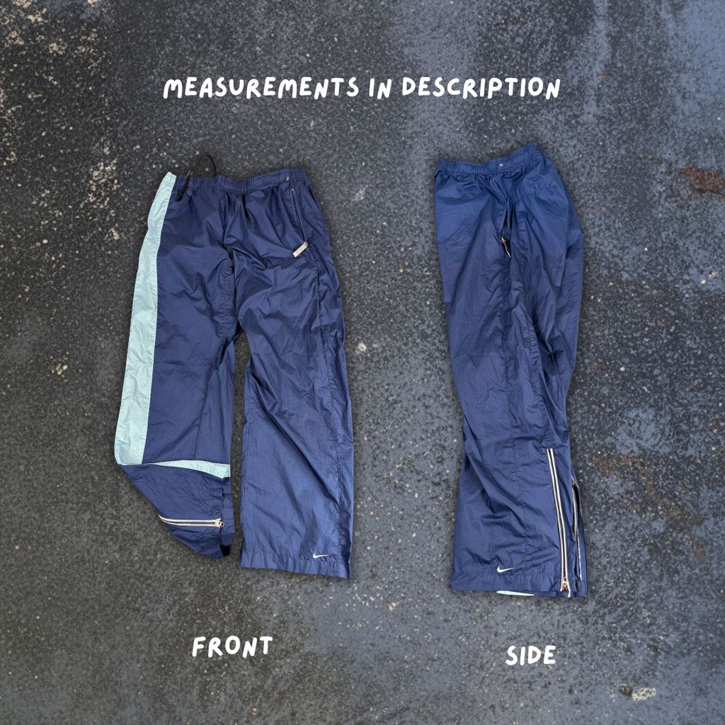Vintage Y2K Nike Track Pants Women's Size S Double Blue Swoosh Ankle Zip Windbreakers Wide Leg
