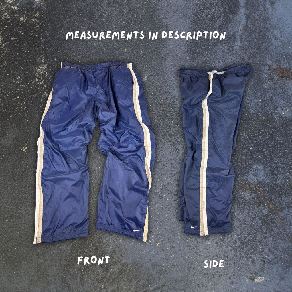 Vintage Y2K Nike Track Pants Size XXL Navy White Grey Panels Ankle Swoosh Wide Leg