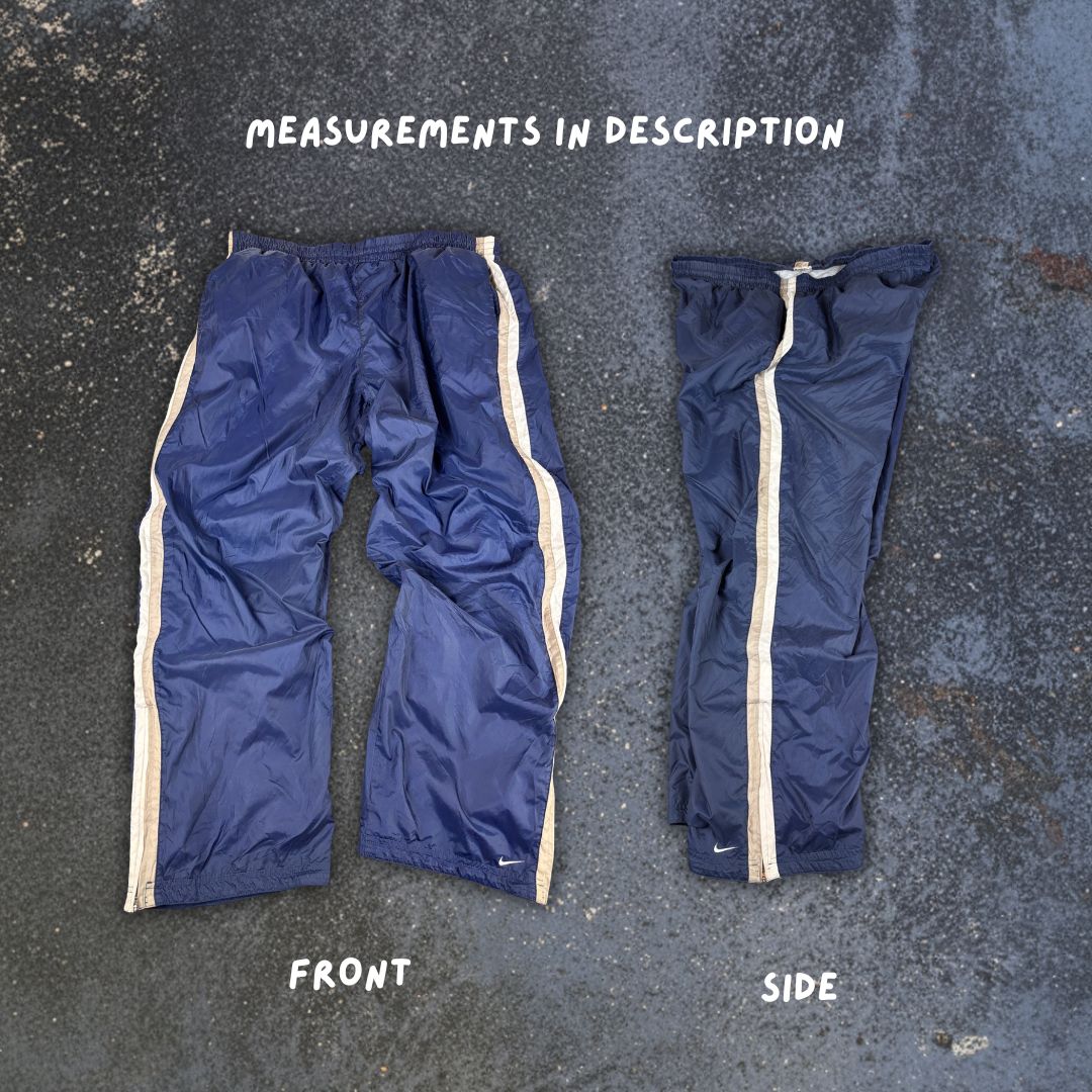 Vintage Y2K Nike Track Pants Size XXL Navy White Grey Panels Ankle Swoosh Wide Leg