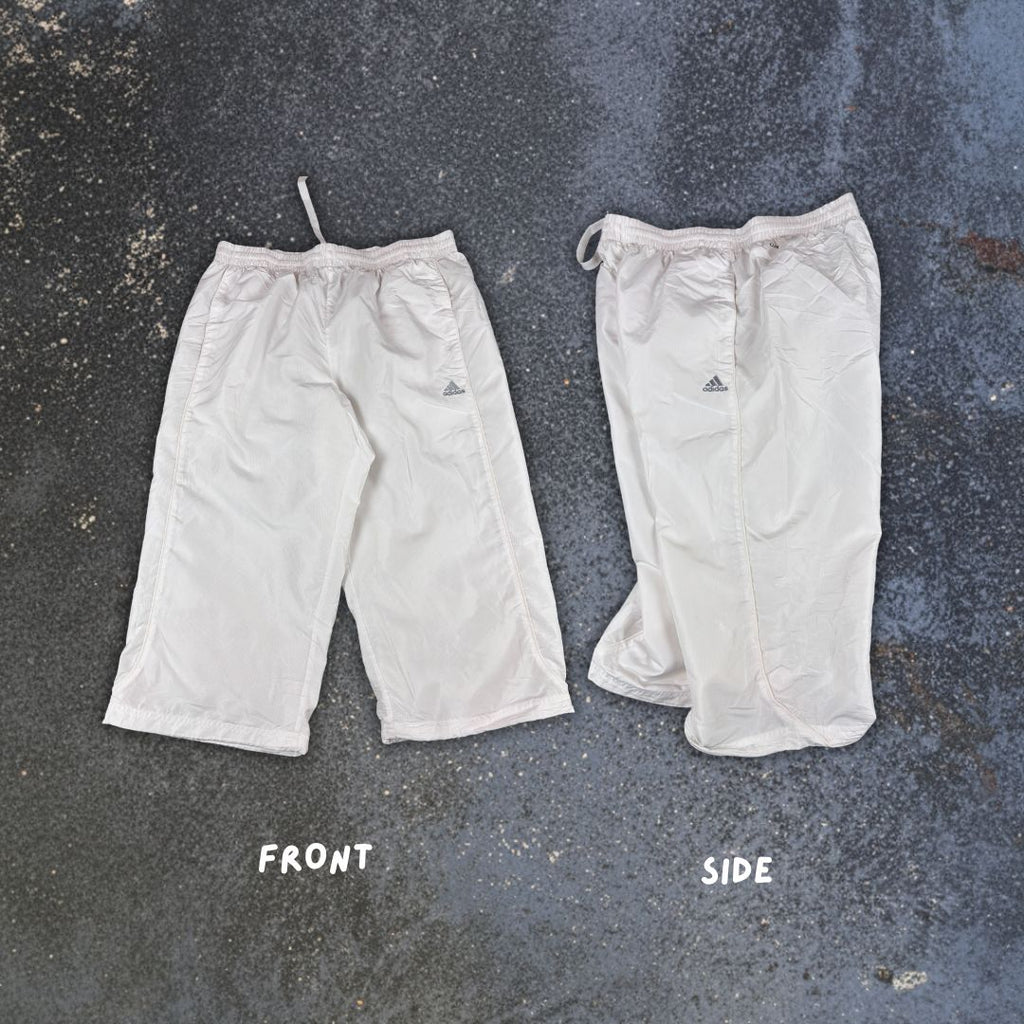 Y2K/10s Adidas 3/4 Track Pants L White Silver Logo Bungee Tabs