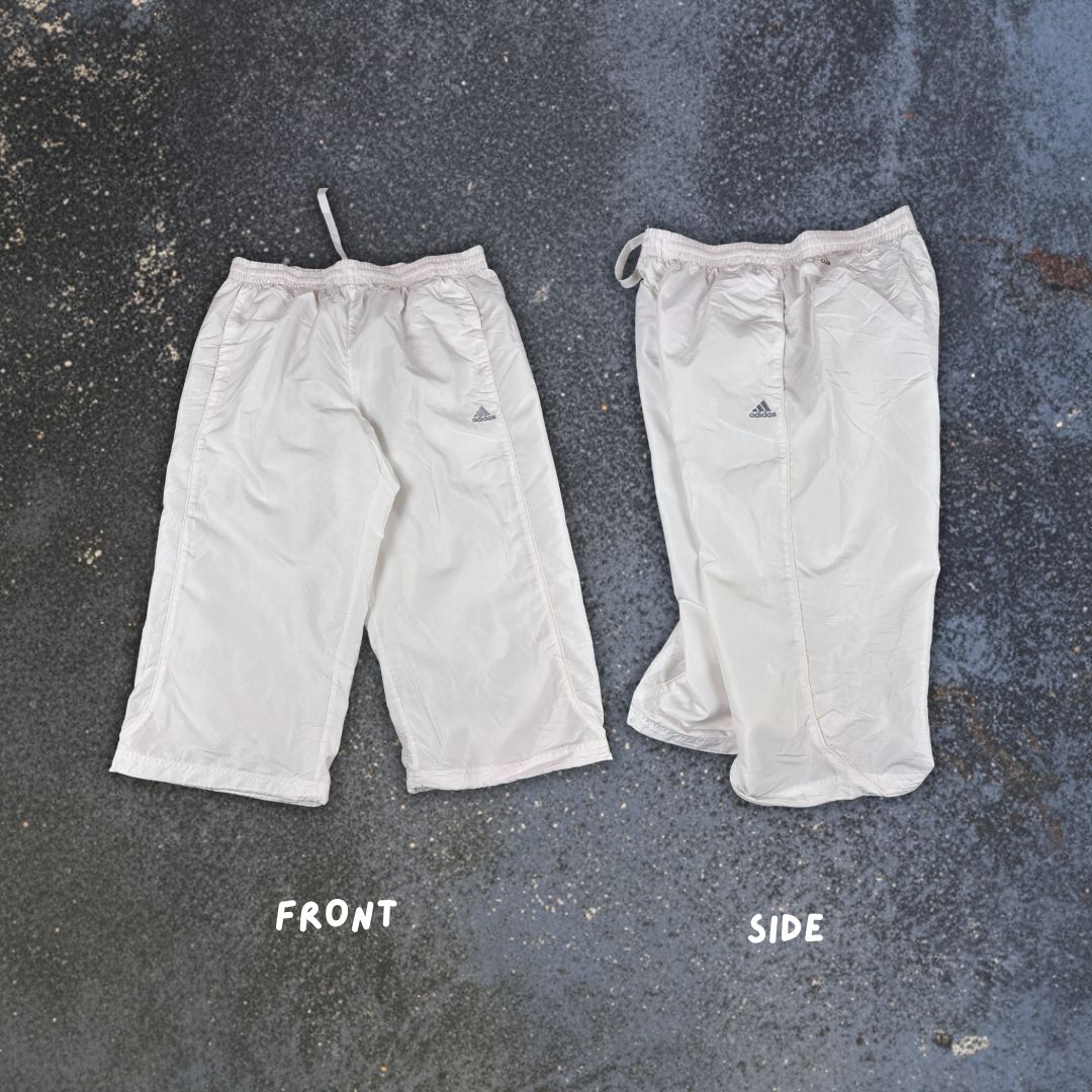 Y2K/10s Adidas 3/4 Track Pants L White Silver Logo Bungee Tabs
