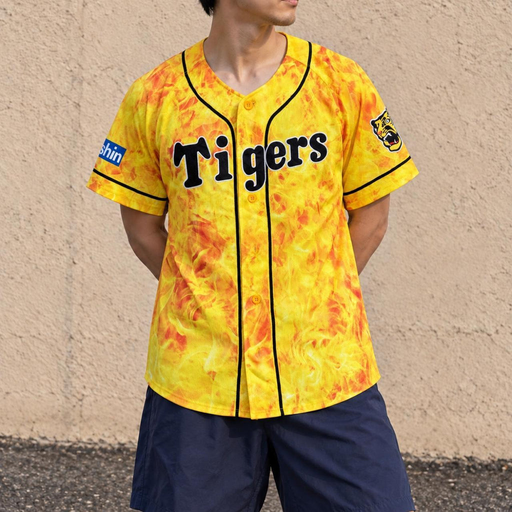 Hanshin Tigers Japanese Baseball Jersey Men’s Small  Yellow Flame Activewear