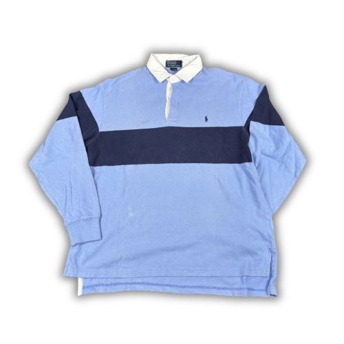 Vintage 90's Ralph Lauren Rugby Polo Men's M Blue Navy Stripe Small Pony Jersey