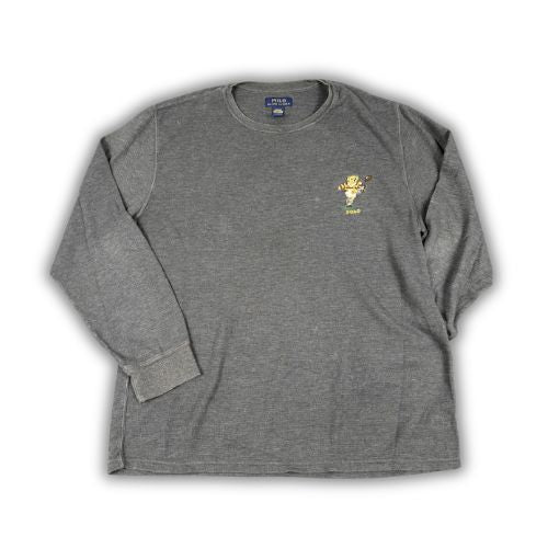 Classic Ralph Lauren T-shirt Men's XL Grey Rugby Bear Long Sleeve Knit Crew Neck