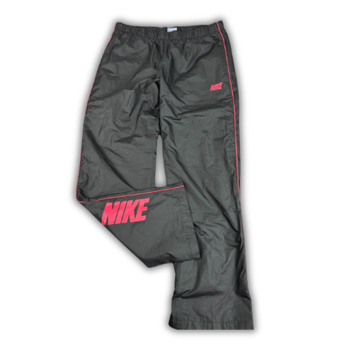 Classic Nike track pants Women's M Black Pink Piping Spell Out Logo Joggers Y2K