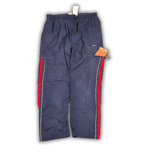 Vintage Y2K Nike Cargo Track Pants Size L Navy Red Detail Wide Leg
