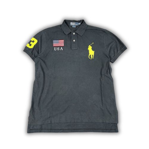 Vintage 90's Polo Ralph Lauren Polo Men's L Black Team USA Fluro Large Pony