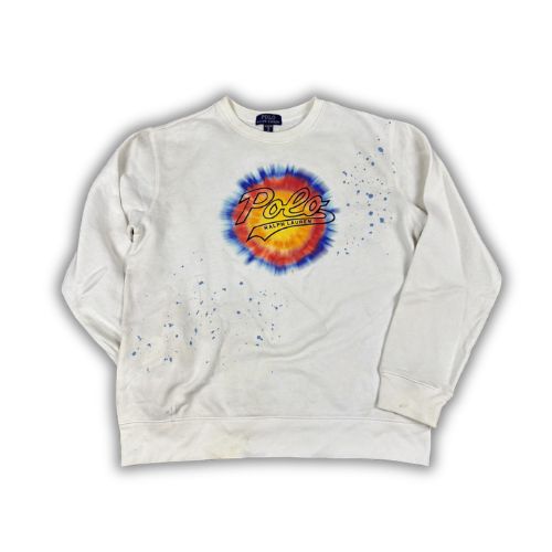 Ralph Lauren Jumper Women's M White Tie Dye Spell Out Logo Sweatshirt Crew Neck