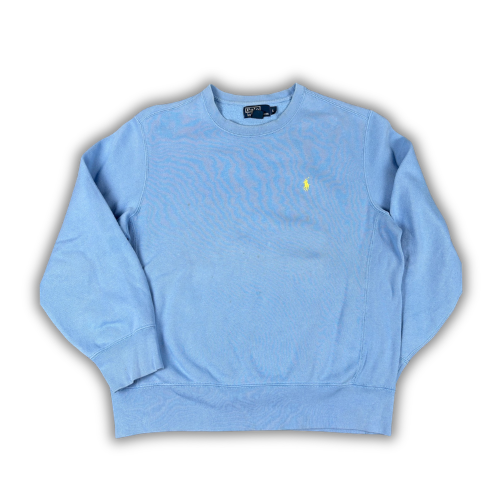 Vintage Men's 90's Ralph Lauren Jumper L Blue Yellow Small Pony Sweatshirt Crew Neck