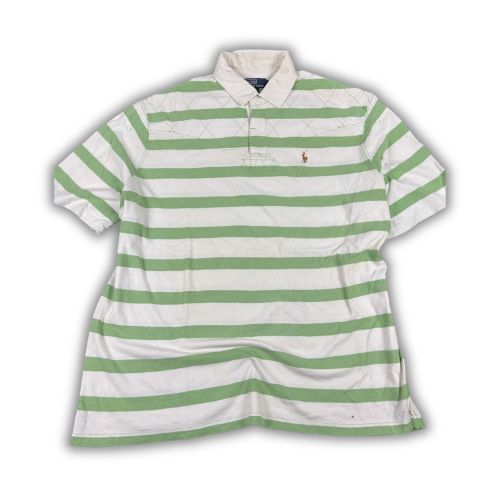 Vintage Men's 90's Ralph Lauren Polo XL Green White Stripe Small Colour Pony Shirt