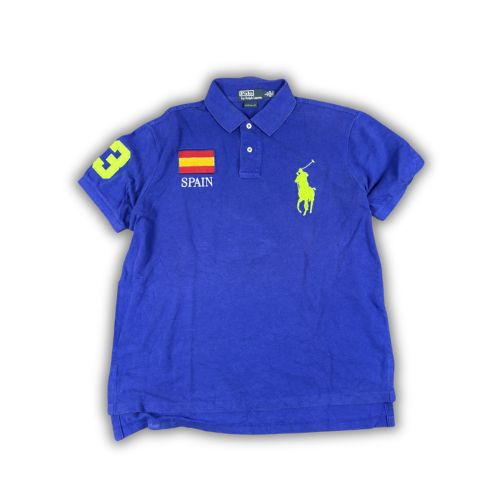 Vintage 90's Polo Ralph Lauren Polo Men's L Blue Team Spain Fluro Large Pony Collared