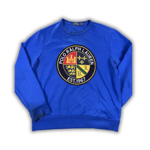 Men's  Ralph Lauren Jumper L Blue Large Badge Logo Sweatshirt Crew Neck