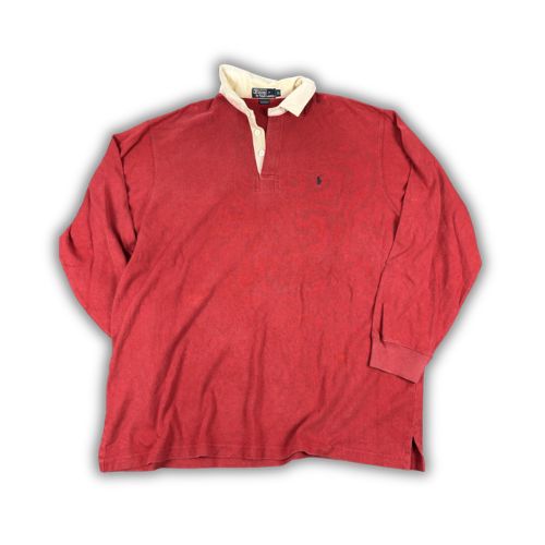 Vintage Men's 90's Ralph Lauren Rugby Polo XXL Red Black Small Pony Jersey Collared