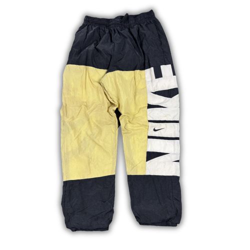 Y2K Nike Track Pants Men's L Black Yellow White Spell Out Joggers