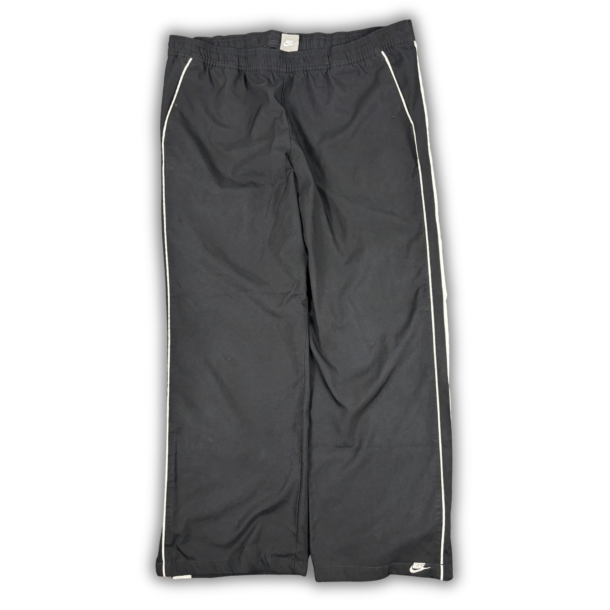 Vintage Y2K Nike Track Pants Women’s L Black White Detail Wide Leg Ankle Logo