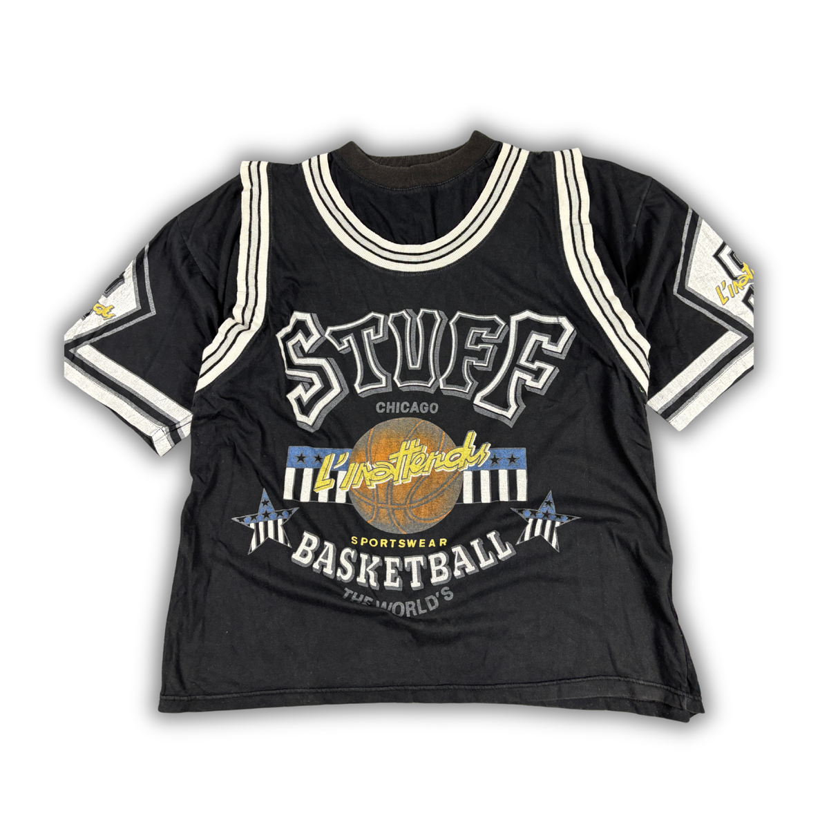 Vintage 90s Basketball Jersey T-Shirt Size XL Black True Vintage Sportswear