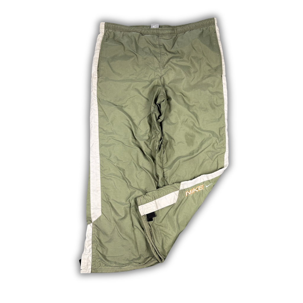 Vintage Y2K Nike Track Pants Size M Green Grey Panel Spell Out Leg Velcro Wide Leg Rare