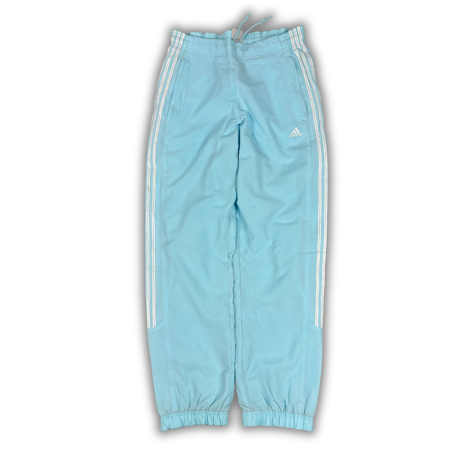 Vintage Y2K Adidas Track Pants Size S Blue White 3 Stripe Logo Windbreakers