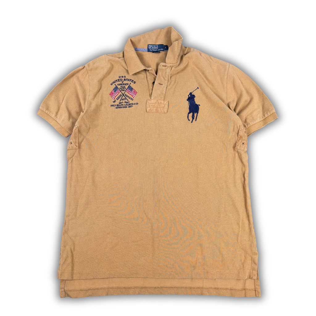 Vintage 90s Polo Ralph Lauren Size L Brown Large Pony Embroidered USA Logo