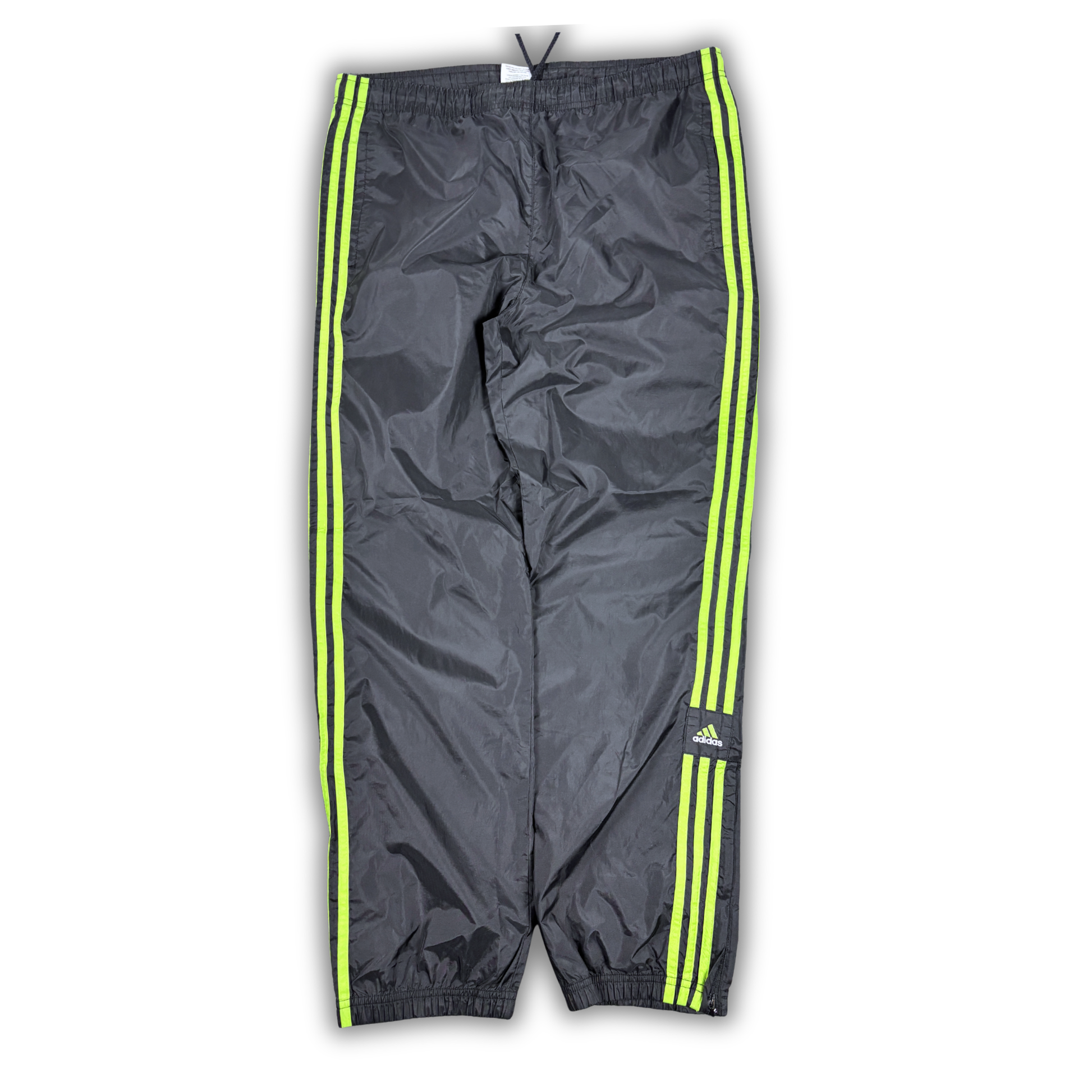 Vintage Y2K Adidas Track Pants Men's L Black Green 3 Stripe Joggers Baggy