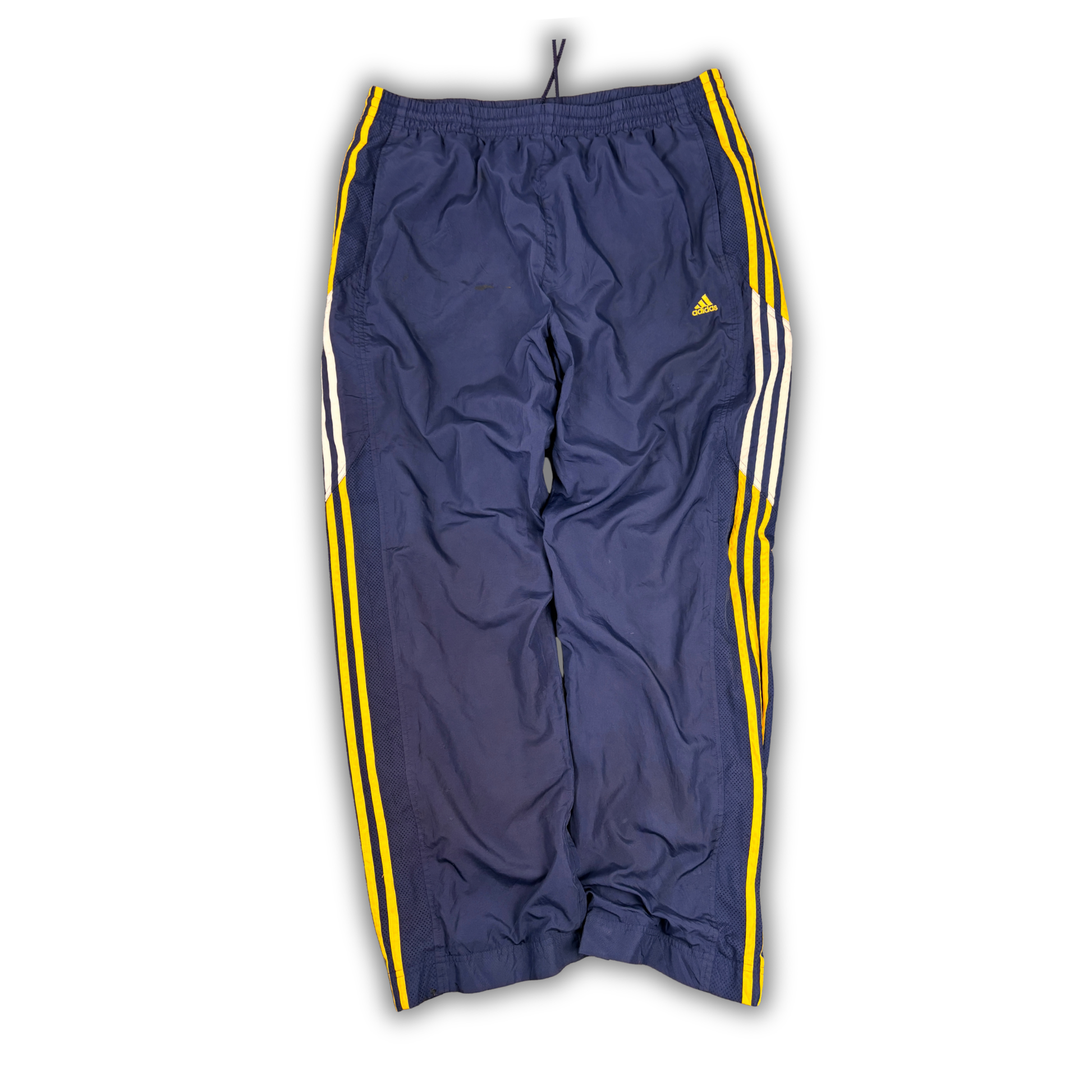 Vintage Y2K Adidas Track Pants Size XL Navy Yellow Logo Wide Leg Windbreaker