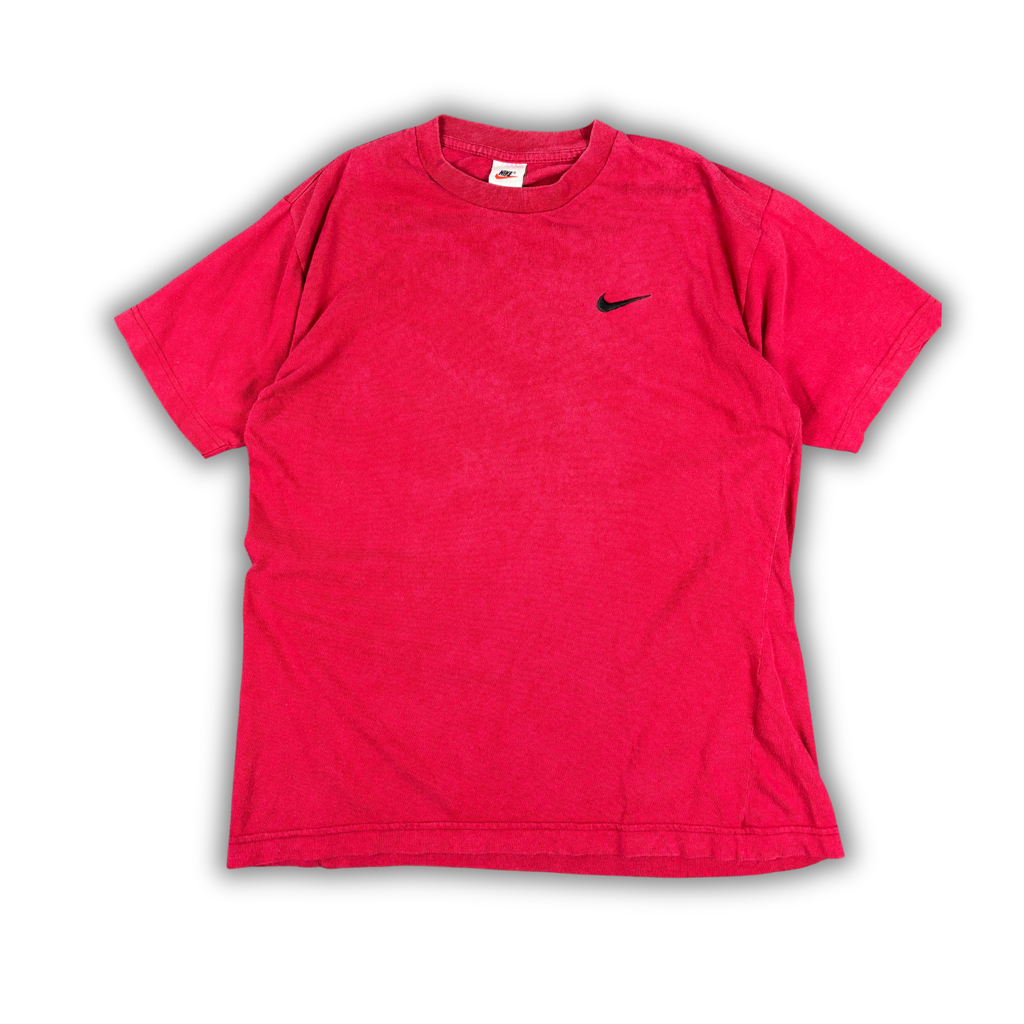 Vintage 90s Nike T-Shirt Men’s L Red Black Swoosh Classic Crew Neck