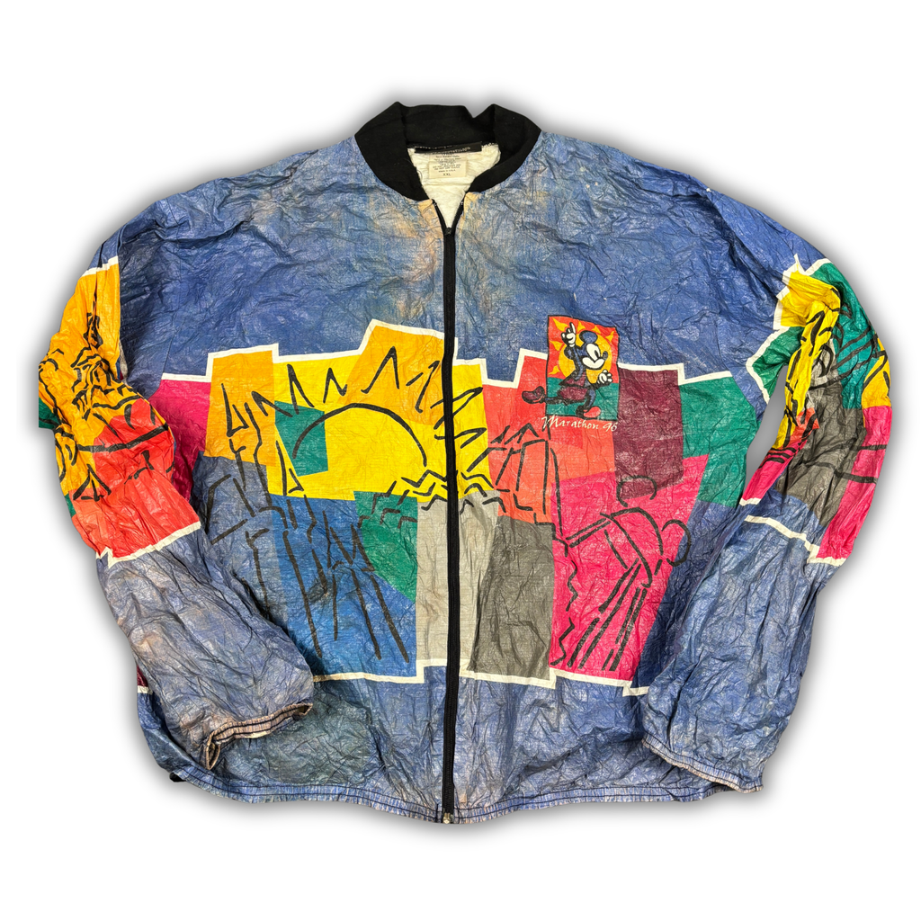 Vintage 90s Walt Disney World Marathon Jacket All Over Graphic Rare Tyvek