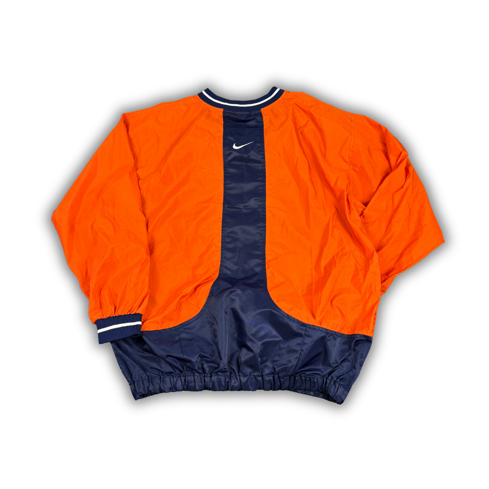 Vintage 90s Nike Jacket Men's XL Orange Navy Swoosh Cuffed Nylon Windbreaker