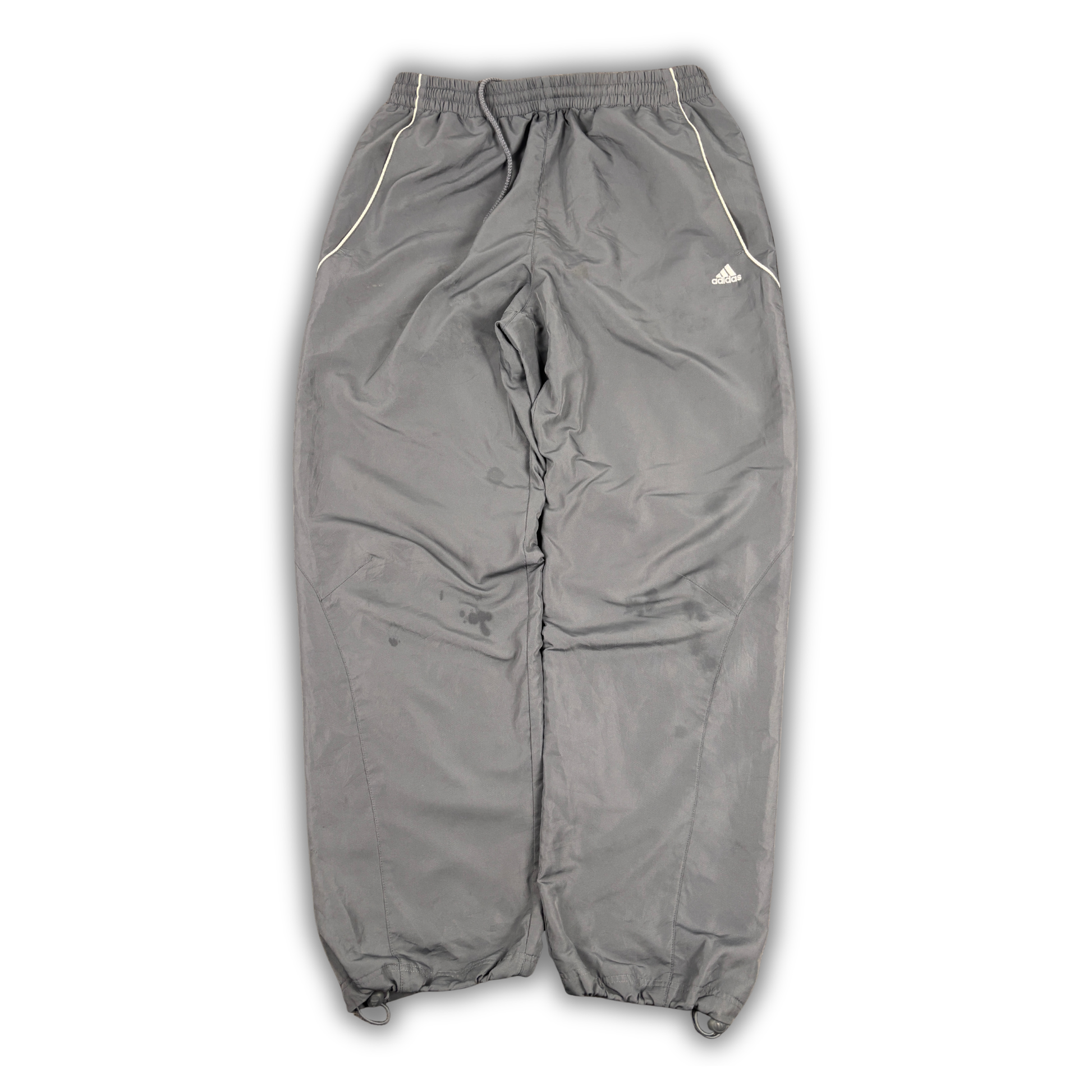 Vintage Y2K Adidas Track Pants Men's L Grey White Piping Bungee Tabs Joggers Wide Leg