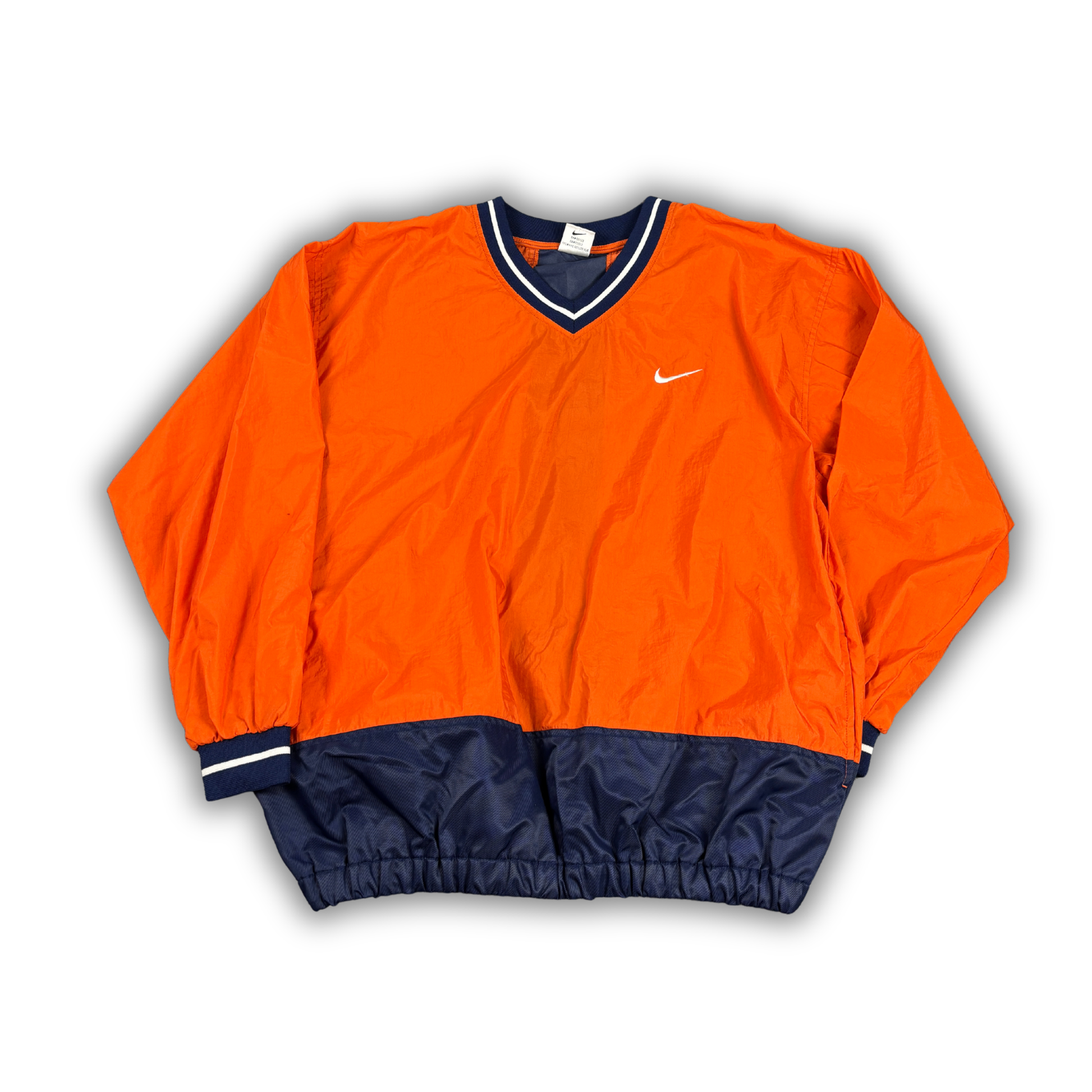 Vintage 90s Nike Jacket Men's XL Orange Navy Swoosh Cuffed Nylon Windbreaker