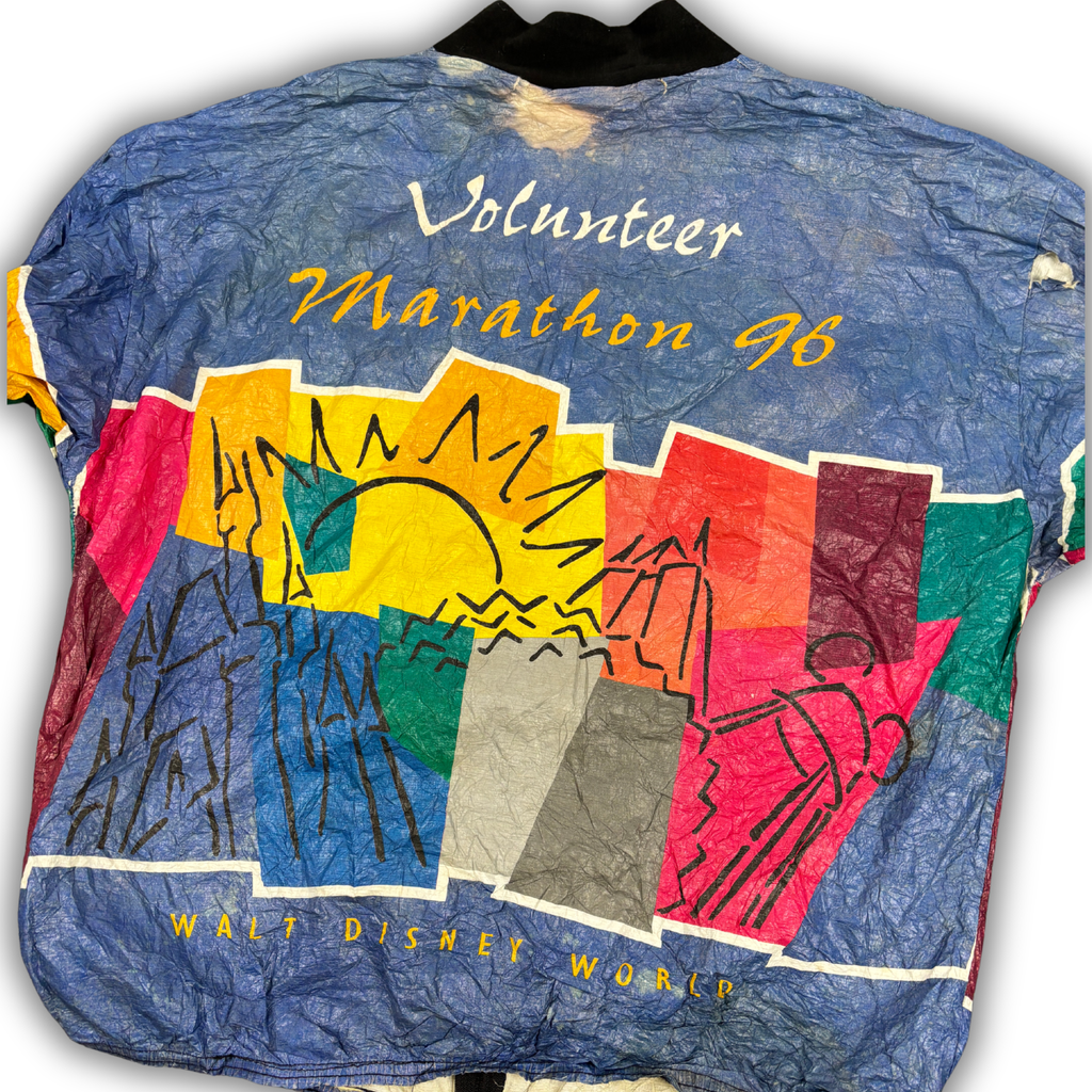 Vintage 90s Walt Disney World Marathon Jacket All Over Graphic Rare Tyvek