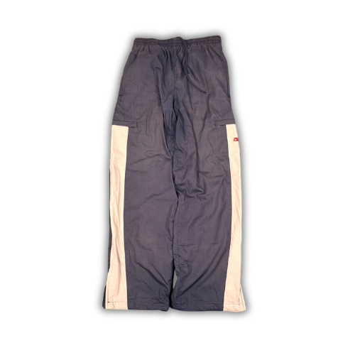 Vintage Y2K Nike Cargo Track Pants Size S Navy Grey Panel Red Badge Ankle Zips Wide Leg