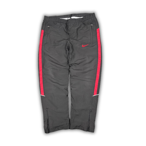 Vintage Y2K Nike Track Pants Men's L Black Red Swoosh Panels White Piping Ankle Zips Wide Leg