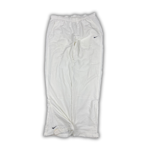 Vintage Y2K Nike Track Pants L White Black Swoosh Wide Leg Ankle Velcro Joggers