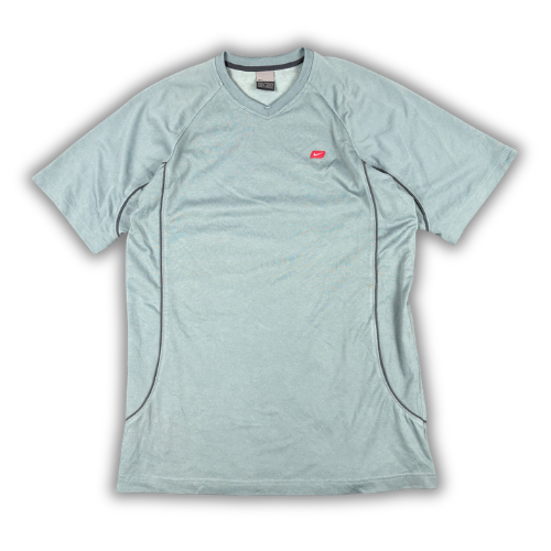 Vintage Y2K Nike T-Shirt Men's M Blue V-Neck Black Piping Red Badge Logo