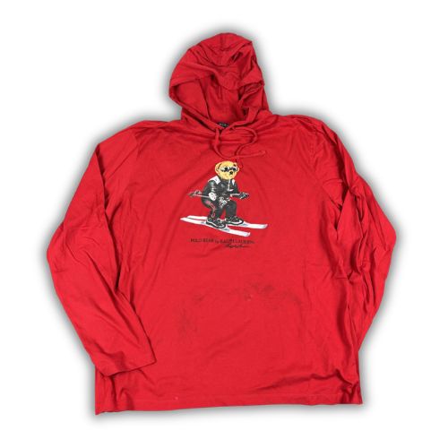 Ralph Lauren Hoodie Men's XL Red Skiing Polo Bear Light Jumper