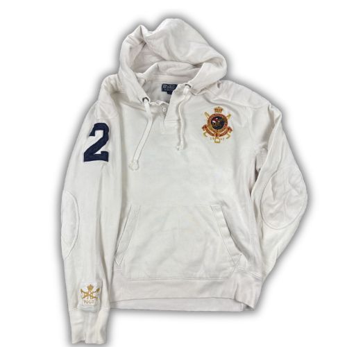Vintage Men's 90's Ralph Lauren Rugby Hoodie M White Polo Badge Logo Jumper