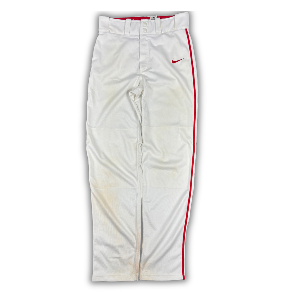 Nike Baseball Pants Size S White Red Detail Straight Leg Button Zip