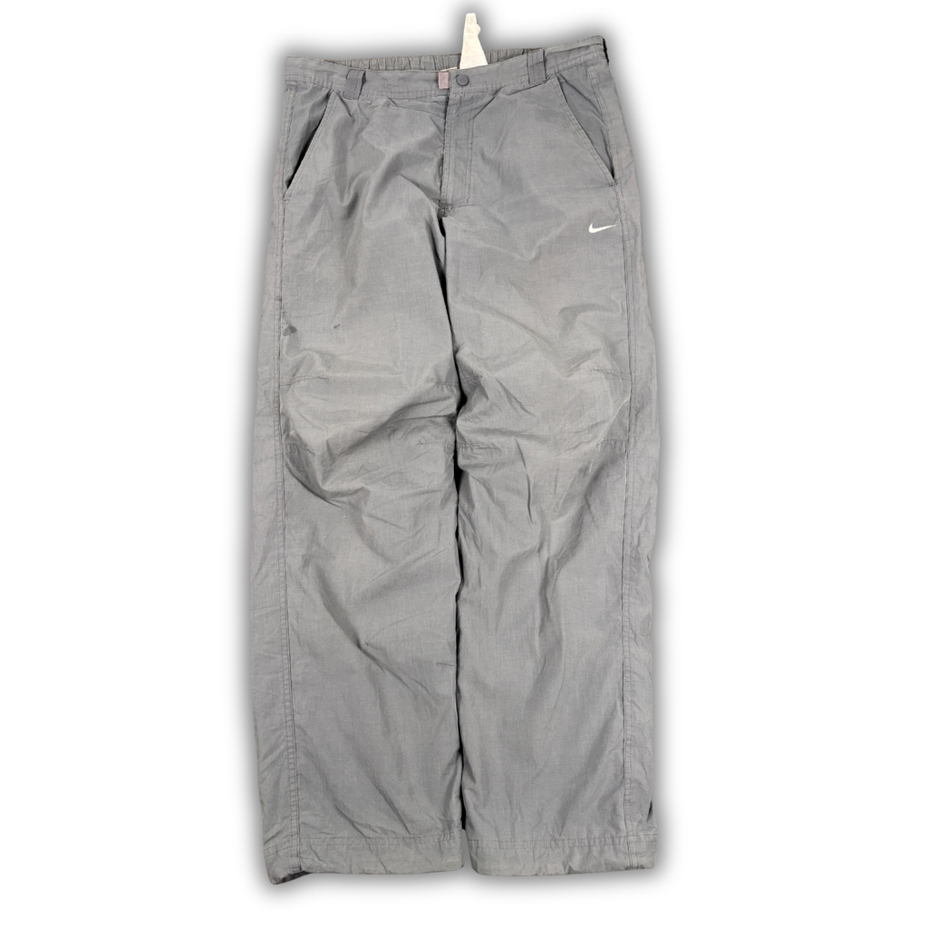 Vintage Y2K Nike Track Pants Women's XL Grey White Swoosh Hiking Style Trousers Straight Leg