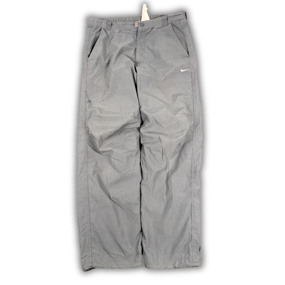 Vintage Y2K Nike Track Pants Women's XL Grey White Swoosh Hiking Style Trousers Straight Leg