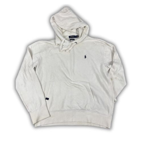 Men's  Ralph Lauren Hoodie L White Navy Blue Small Pony Jumper
