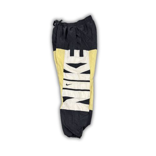 Y2K Nike Track Pants Men's L Black Yellow White Spell Out Joggers