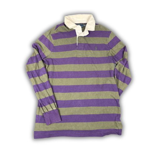 Vintage 90's Ralph Lauren Rugby Polo Men's M Purple Green Stripe Small Pony Jersey