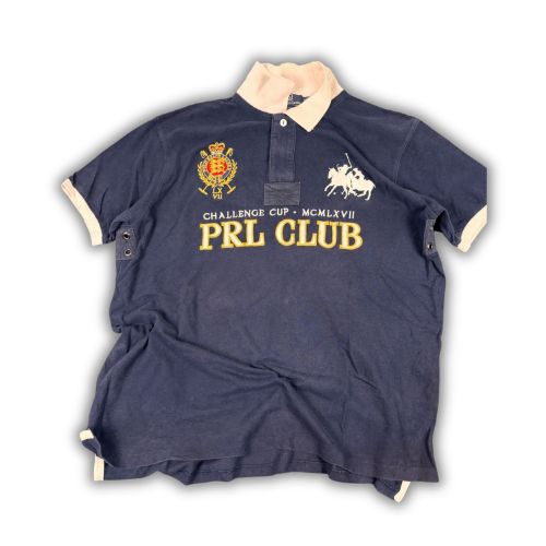 Vintage Men's 90's Ralph Lauren Polo XL Navy PLR Cup 4 Pony Logo + Badge Shirt Collared